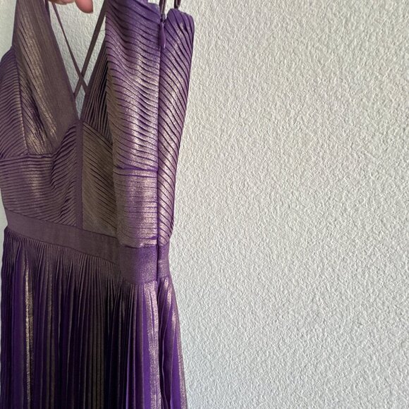 Karen Millen Purple Metallic Plisse Pleated Mini Dress Crisscross Straps Sz 6 - Picture 7 of 14